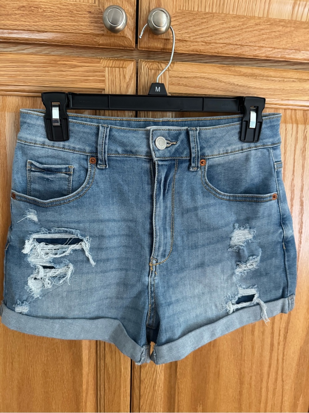 Wax Jean Distressed Light Blue Rolled Hem Denim Shorts